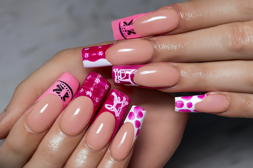 Bold Pink Graphic Nails